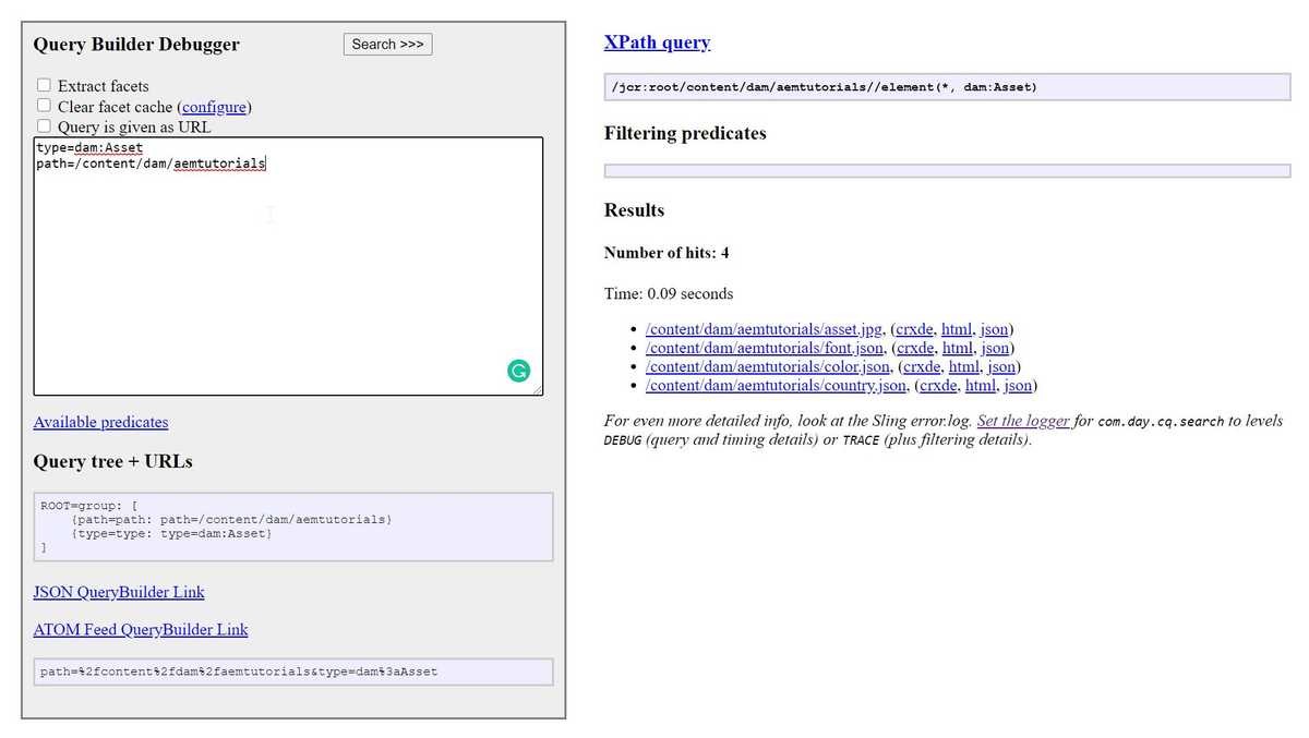 AEM Query Builder Asset Results